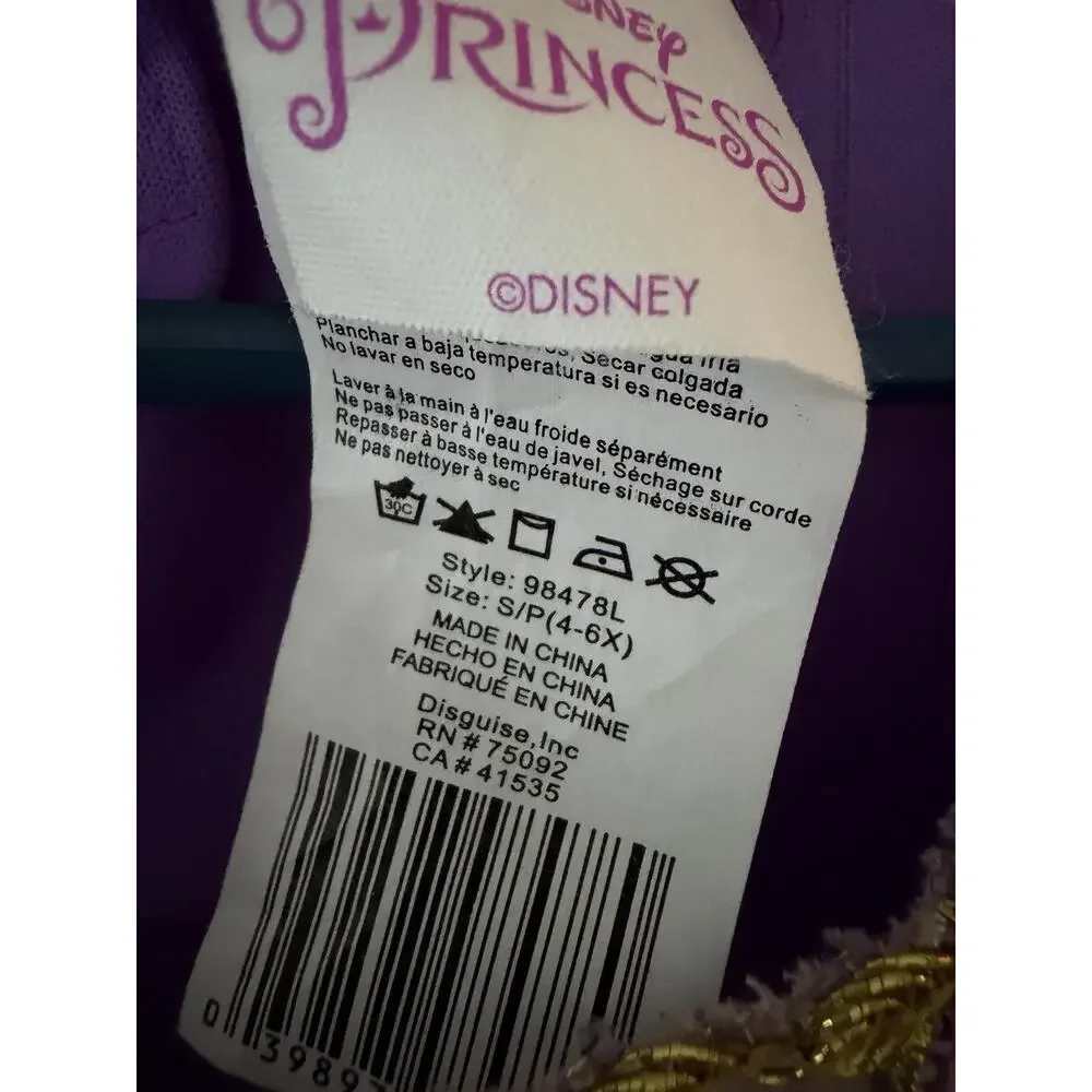 Disney Princess Girls Rapunzel Costume Purple Dress Tangled Size S/P (4-6X)